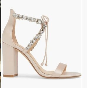 Jewel Badgley Mischka Thamar Crystal Strappy Block Heel Sandal Women's Size 6.5